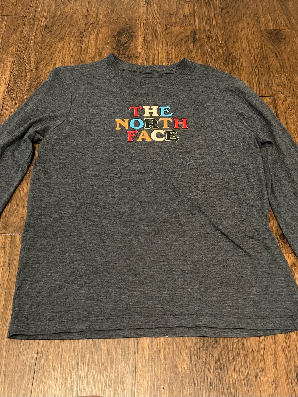 The North Face Charcoal Gray Tee with Colorblock Logo